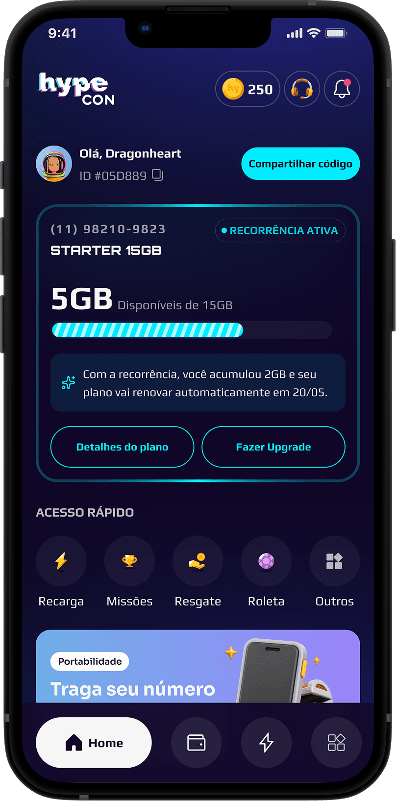Tela inicial do aplicativo Hypecon
