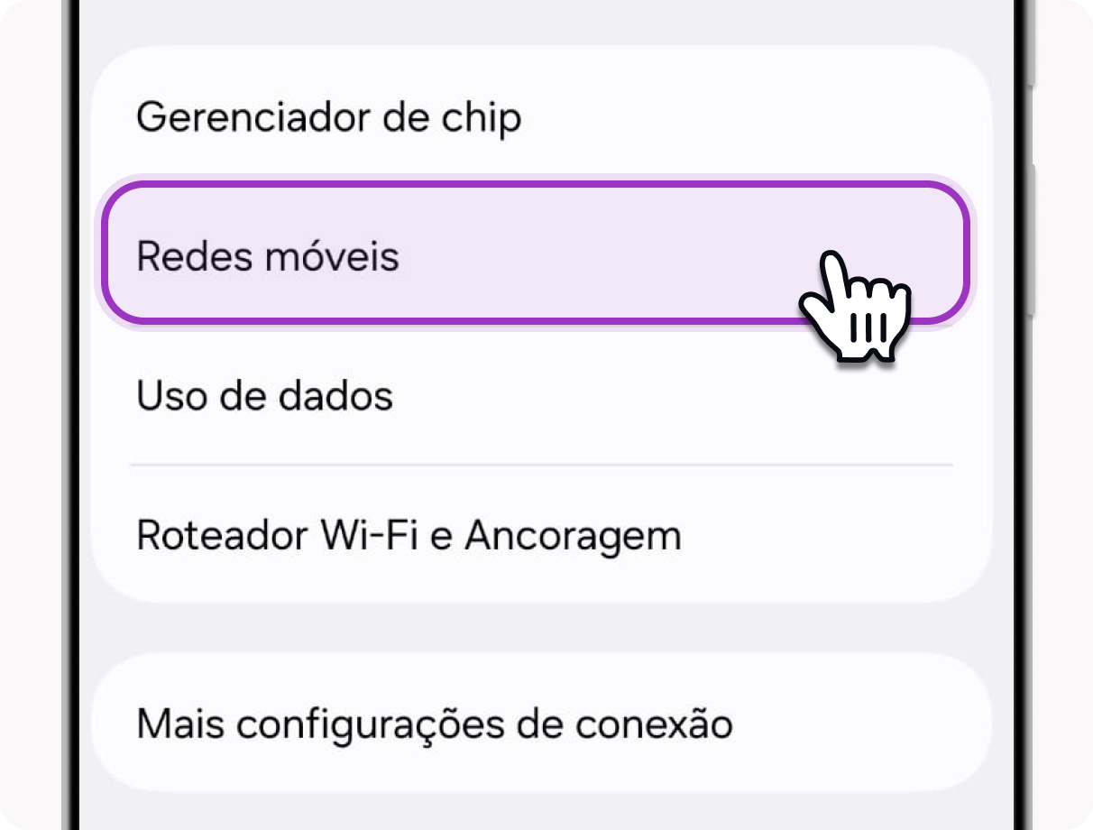 Tela de configurações de redes móveis
