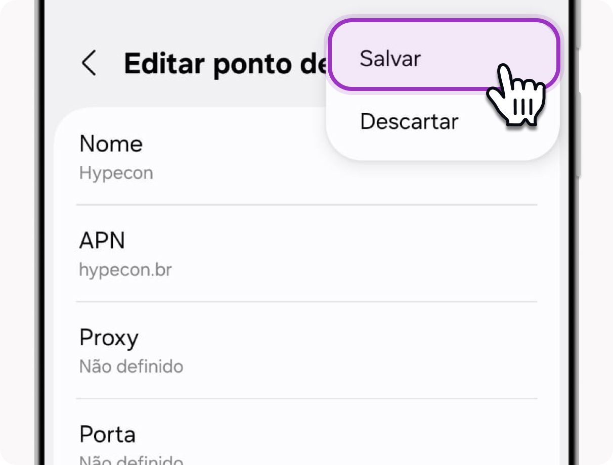 Menu de salvar ponto de acesso