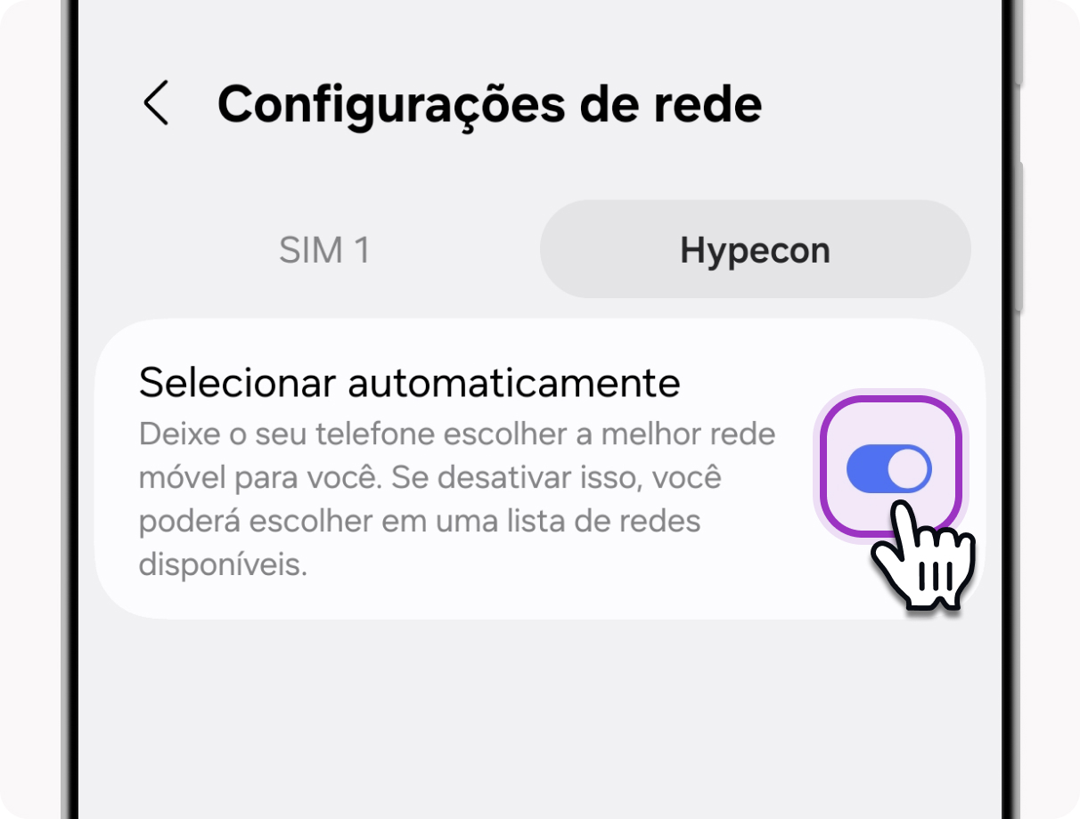 Tela para desativar seleção automática de rede